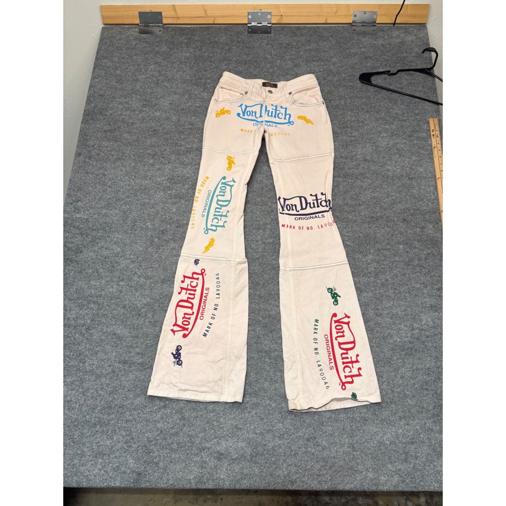 Von Dutch Originals Pink Graphic Flare Jeans Limited Edition Sz 26 Made in Italy